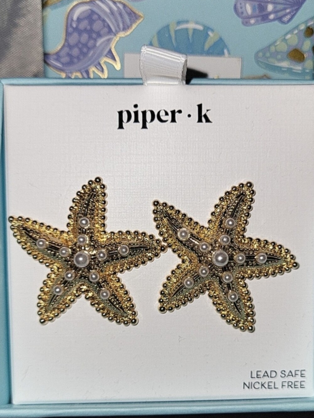 Gold Starfish Earrings with Pearls Bnib TL Rt LS M